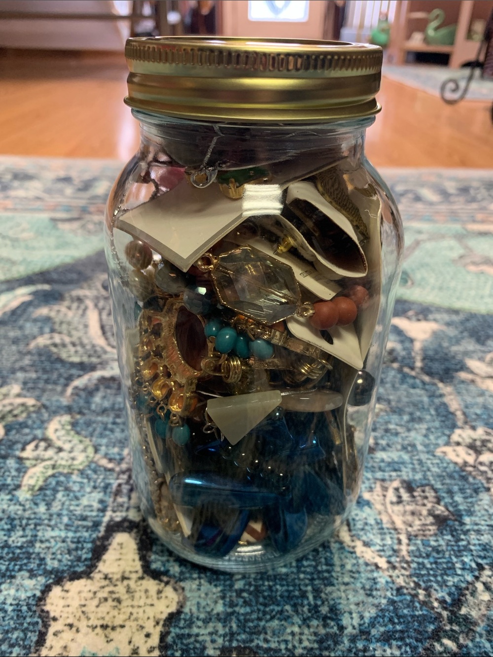Jewelry Jar Mystery y2k 2010 Glass Jar with Gold Lid NEW boho